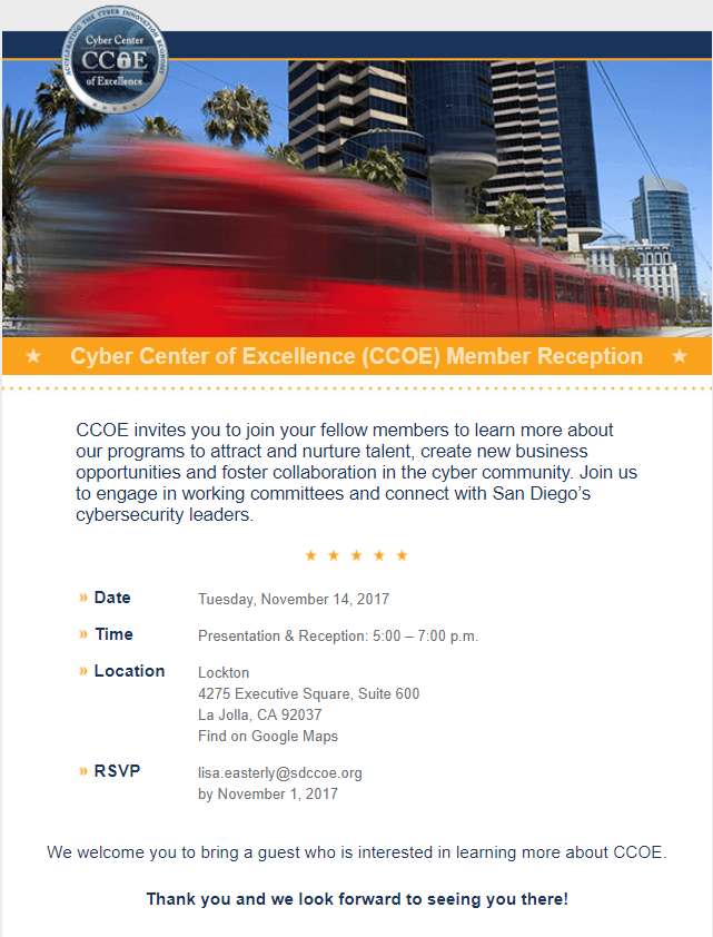 Cyber Center of Excellence (CCOE) Member Reception 2017